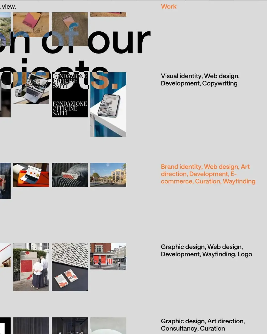 Work archive interface from the Studio Vedèt 2023 website, designed to let imagery and projects breathe.