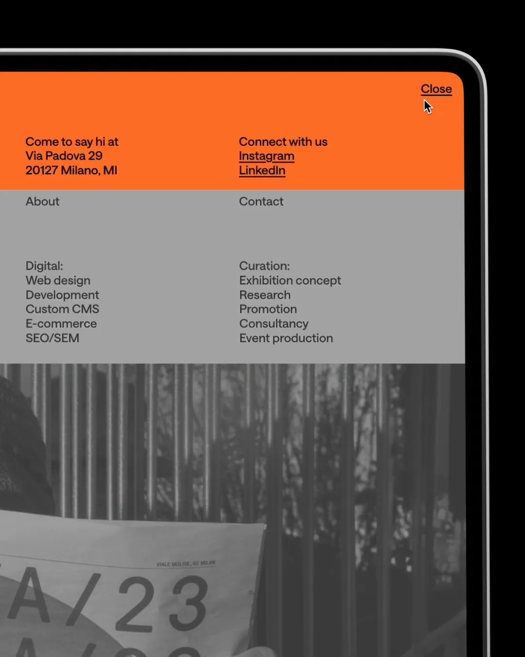 Orange highlights and grayscale accents defining the visual code of Studio Vedèt’s new brand identity