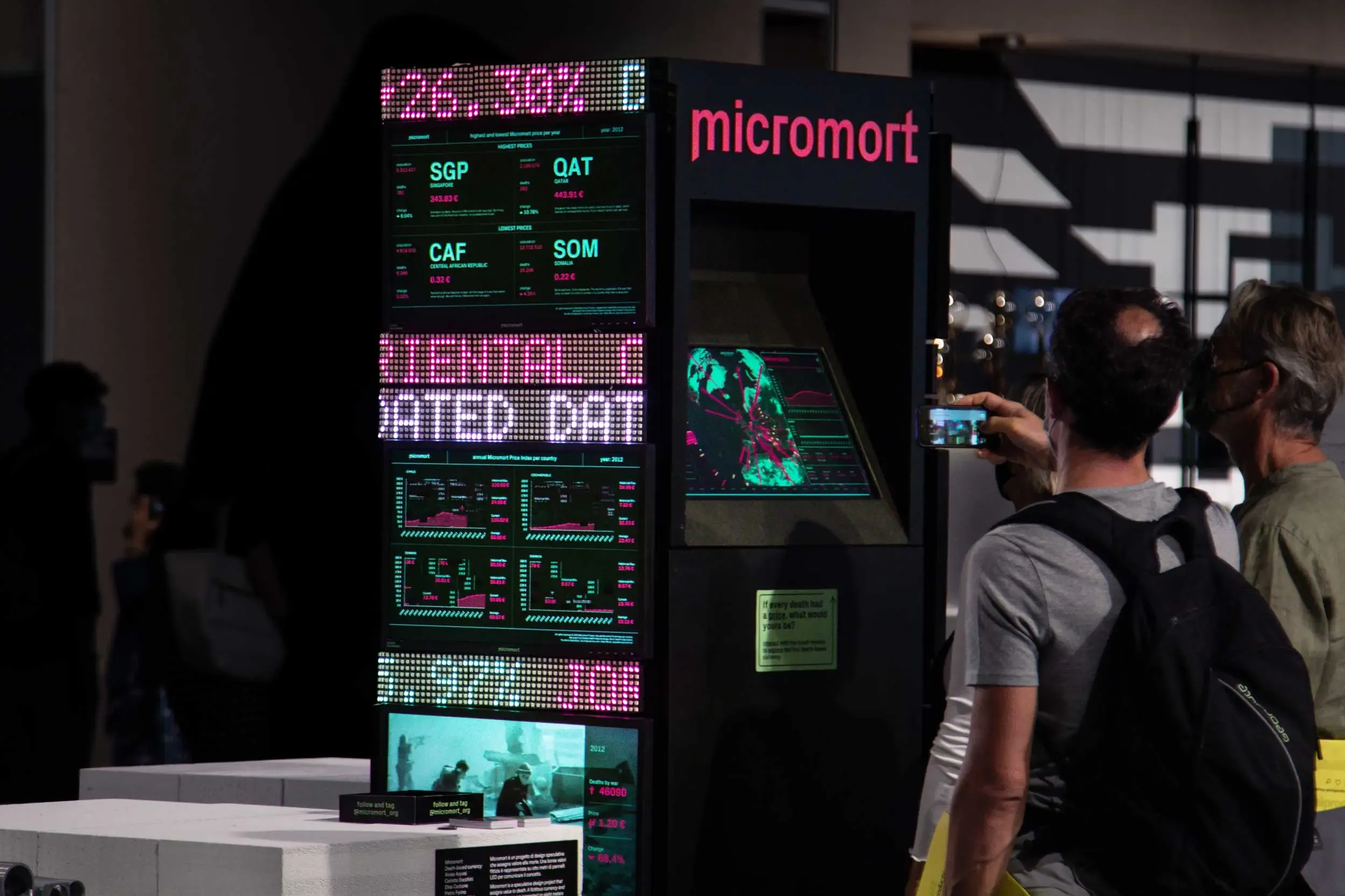 People interacring with Micromort at The Lost Graduations Show at Supersalone 2021