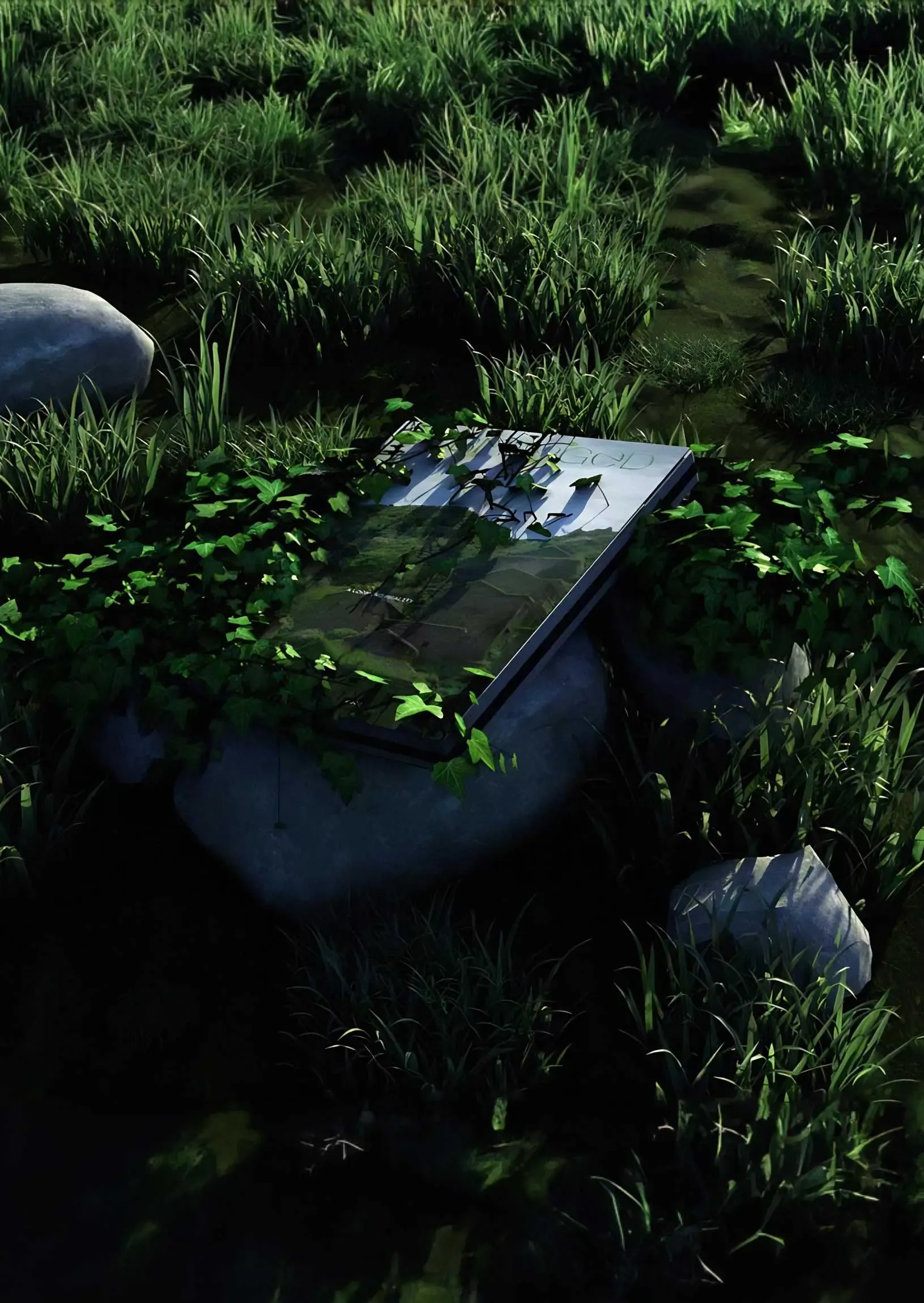 Rendering of Submerged Magazine in a dystopic rewilded world | Carlotta Bacchini