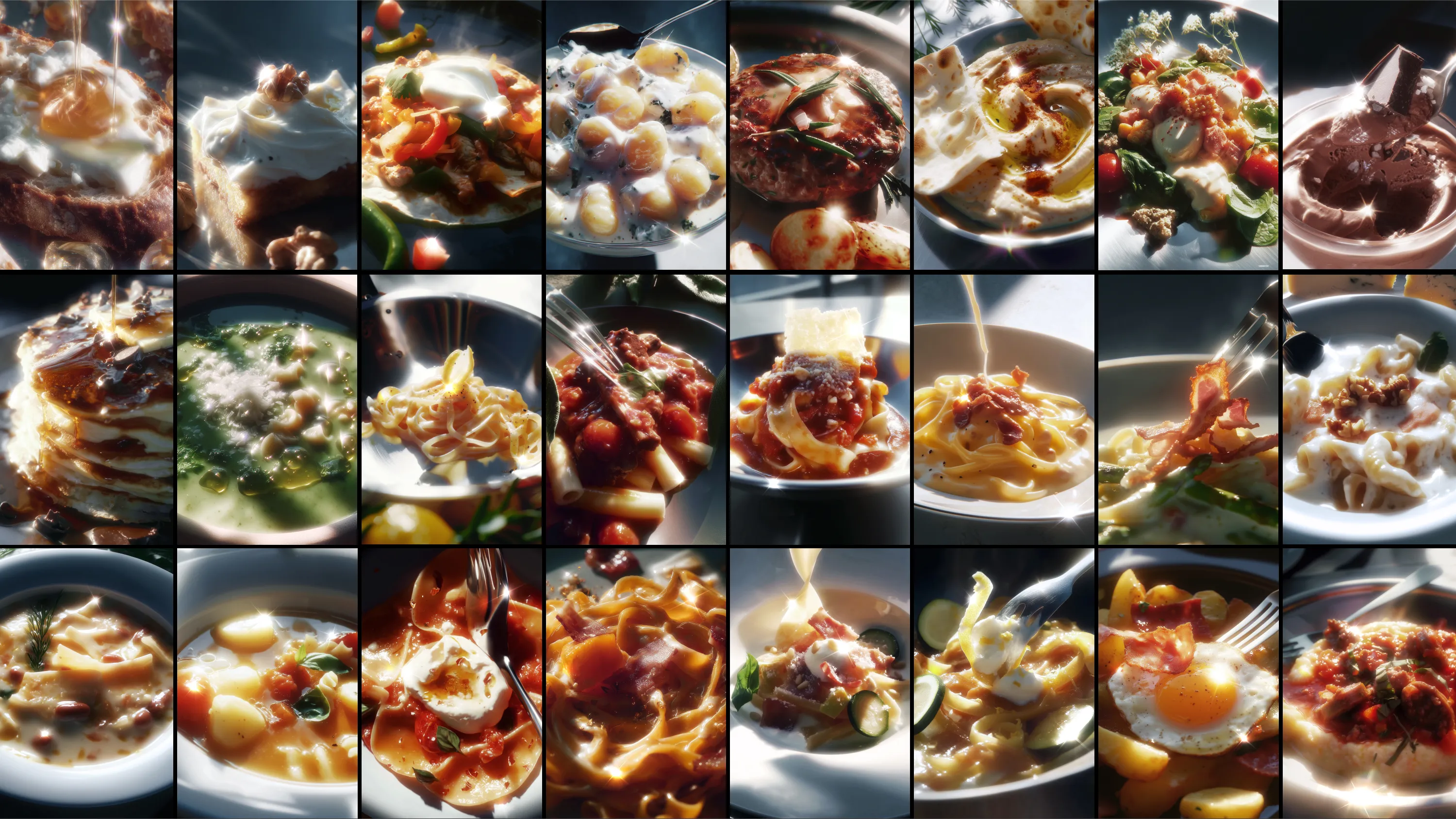 Grid layout featuring 50+ AI-generated recipe images, showcasing a wide variety of dishes | Carlotta Bacchini