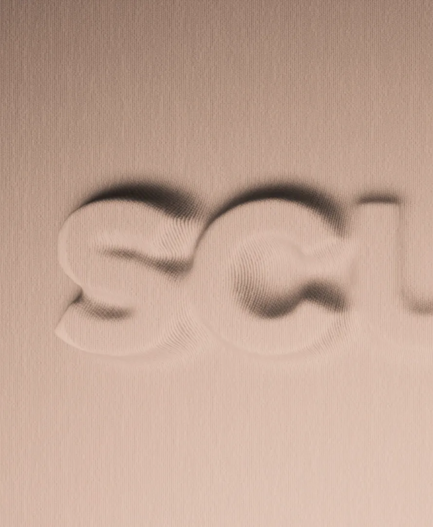 Close-up 3D rendering of the SCULPT lettering simulating fabric tension and elasticity, visualizing the shaping effect of Calzedonia tights | Carlotta Bacchini