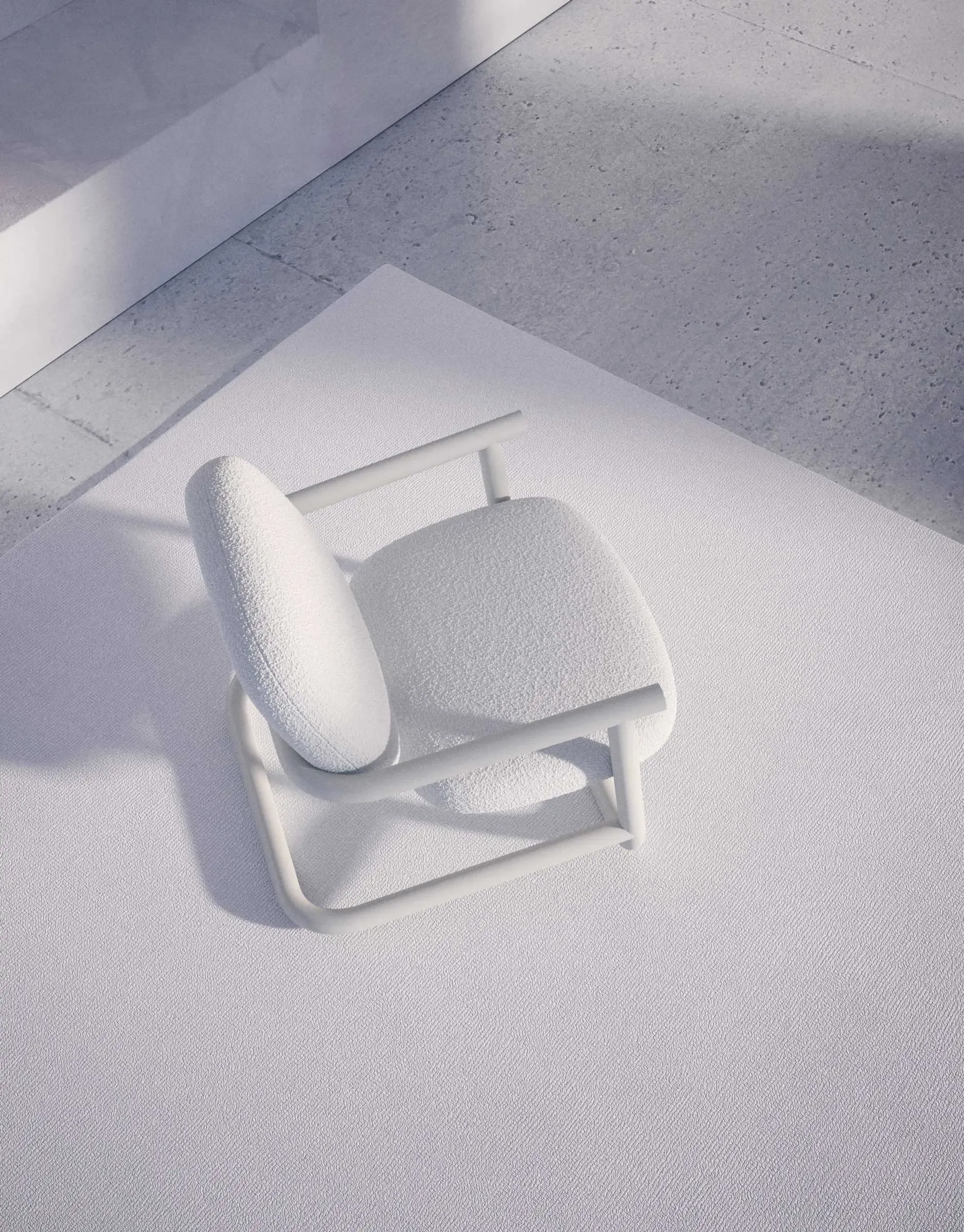Desalto Strong armchair – top view 3D render with soft fabric texture and minimal shadow | Carlotta Bacchini