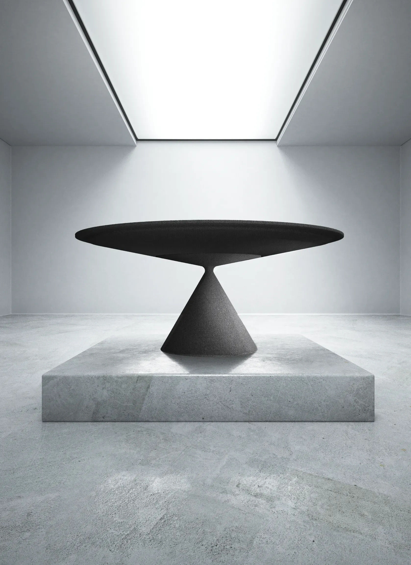 The table on a concrete pedestal in the 3D environment | Carlotta Bacchini